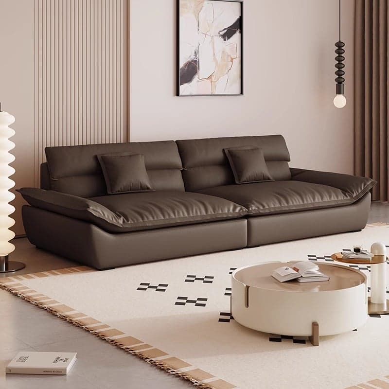 Modern Solid Color Scratch-defiant Standard Sofa in Light Gray/Taupe/Citrus Color, 3-seater with 2 Pillows thumbnail 5