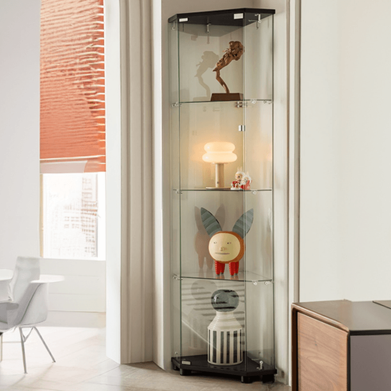 Modern Simple Style Rectangular/Nook Accent Cabinet with Closet, Lumber Countertop, Glazed Door in Midnight Black/Chalk/Sepia thumbnail 1