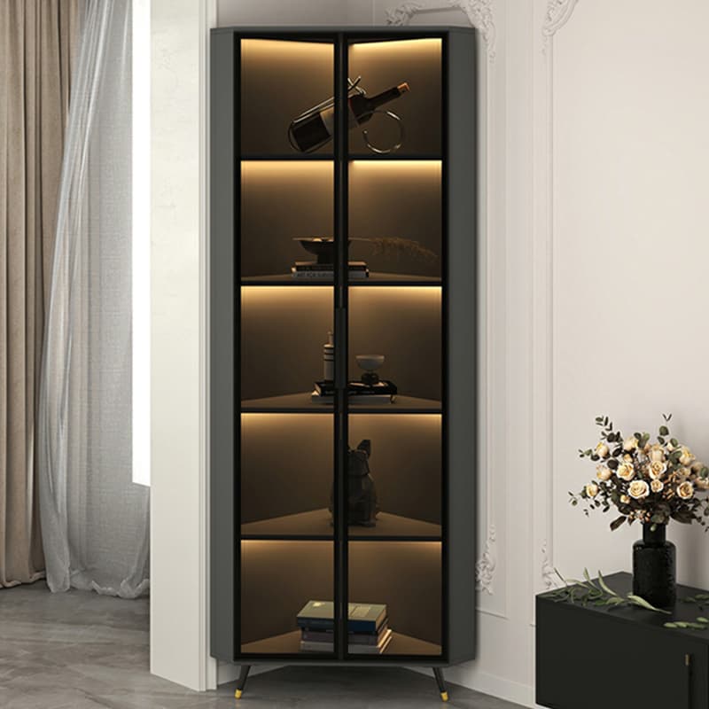 Golden Metal Corner Accent Cabinet with Glass Doors & Lighting Included thumbnail 14