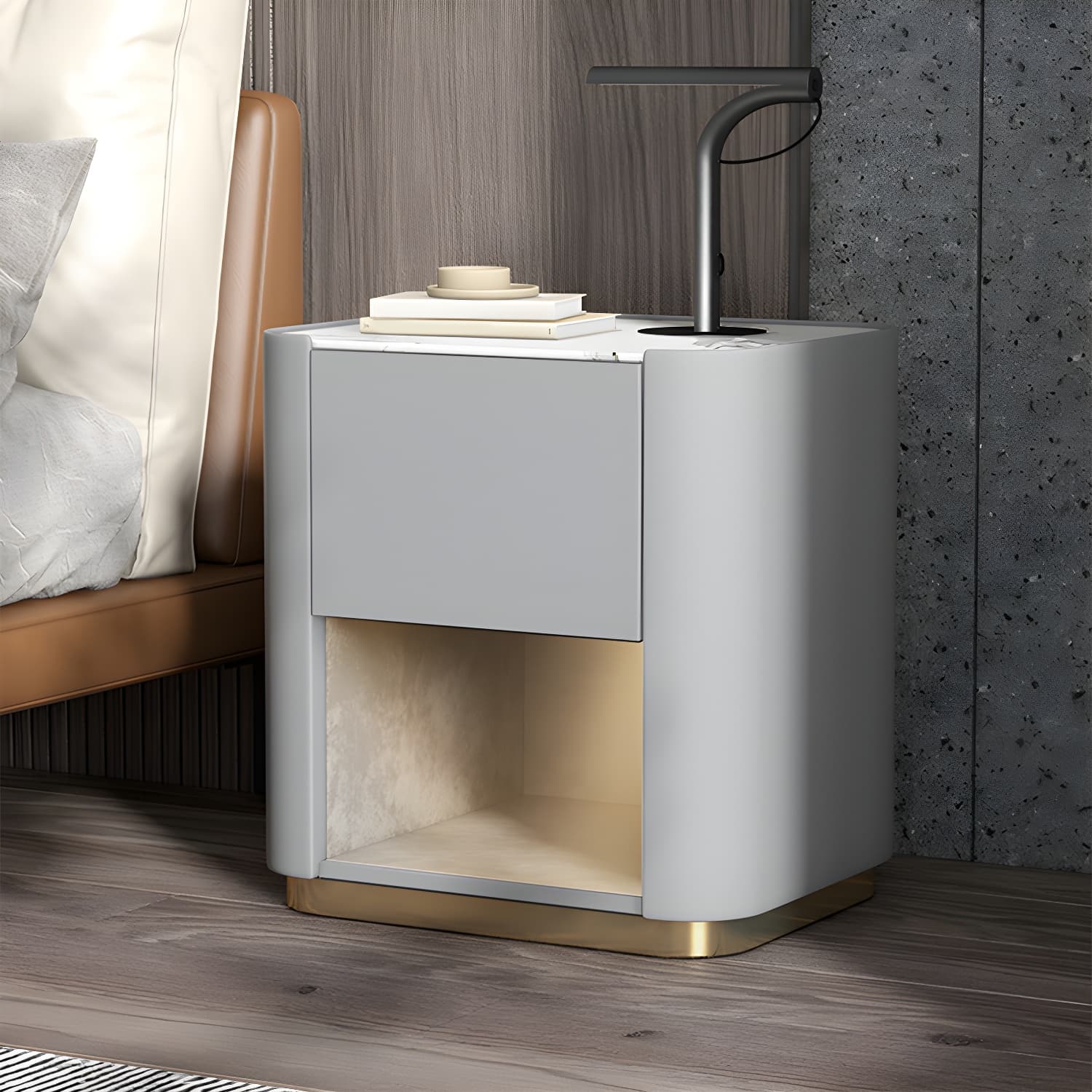 Contemporary Stone Top 1-Drawer, 1 Shelf Nightstand 21.65" Tall Nightstand thumbnail 6