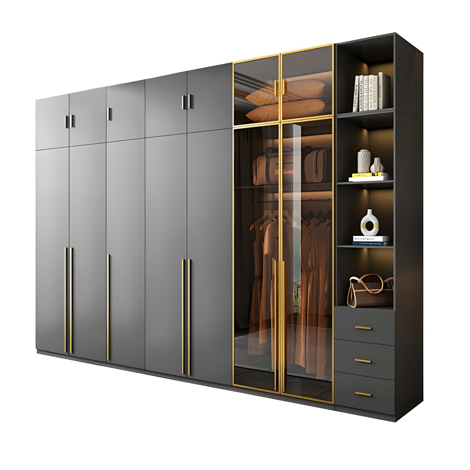 Modern Glass Wardrobe Wardrobe Armoire Wardrobe Cabinet for Home thumbnail 5