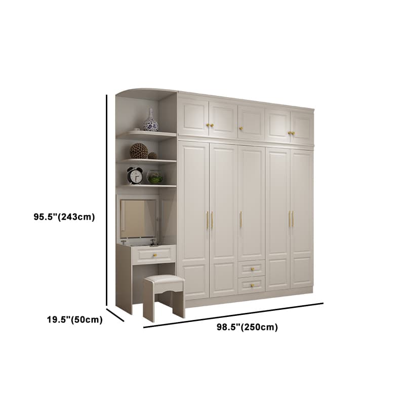Art Deco Chalk Manufactured Wood Free Standing Interior Shelves Wardrobe with Soft Close Drawer and Hanging Rod thumbnail 39