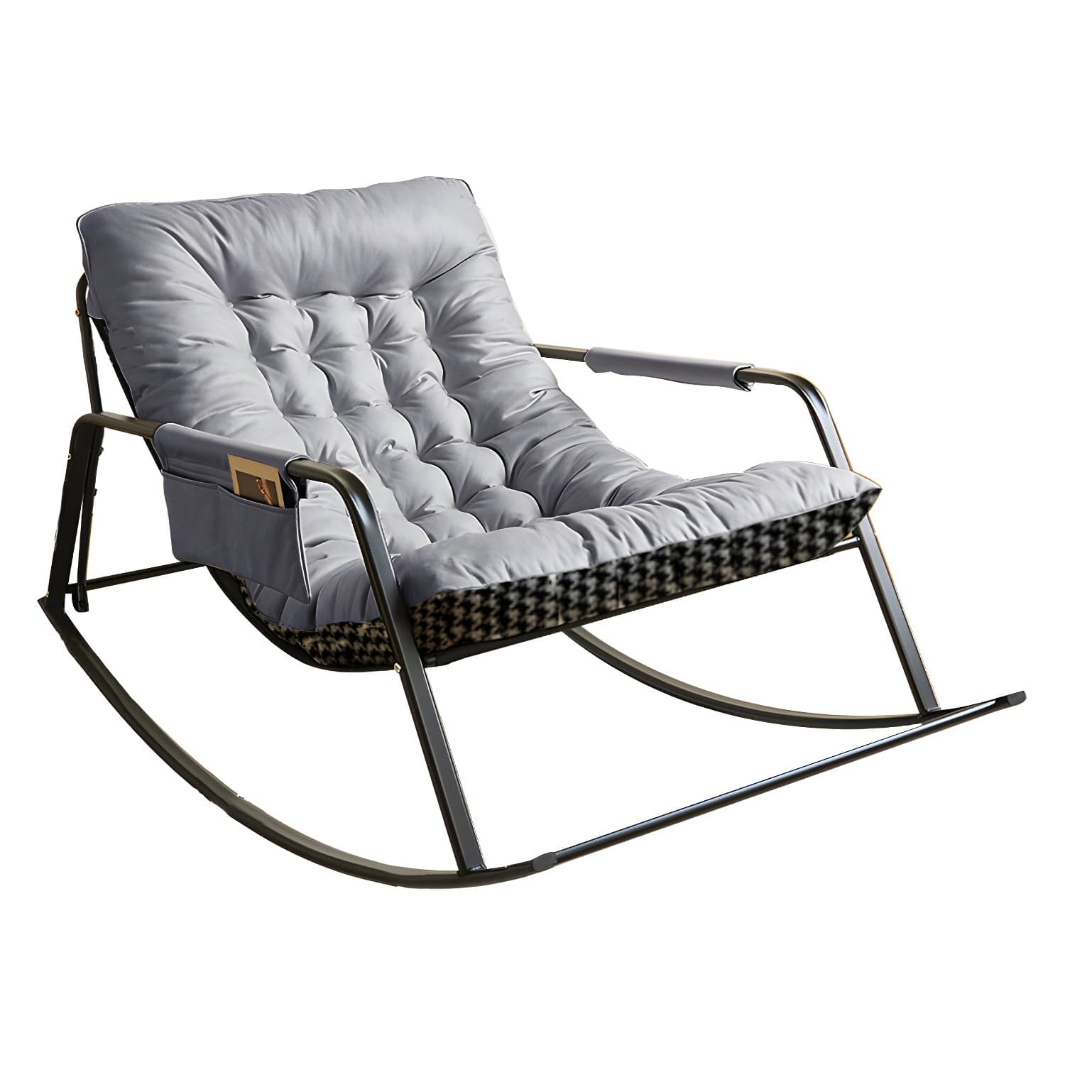 Stylish Modern Upholstered Rocking Chair with Black Metal Legs and Tufted Back thumbnail 4