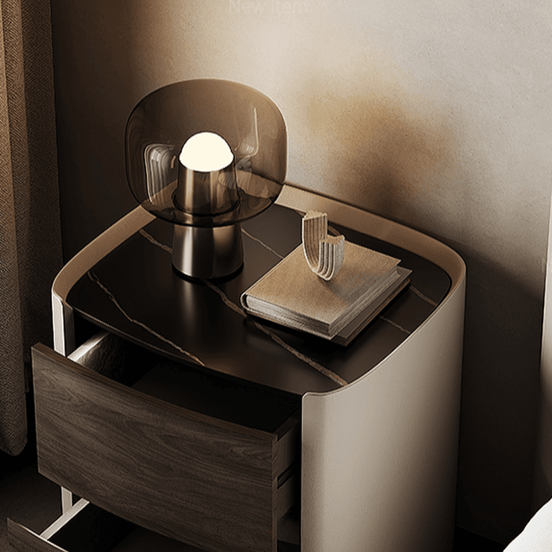 Contemporary Sintered Stone Countertop 2 Drawers Nightstand With Drawer Organization thumbnail 9