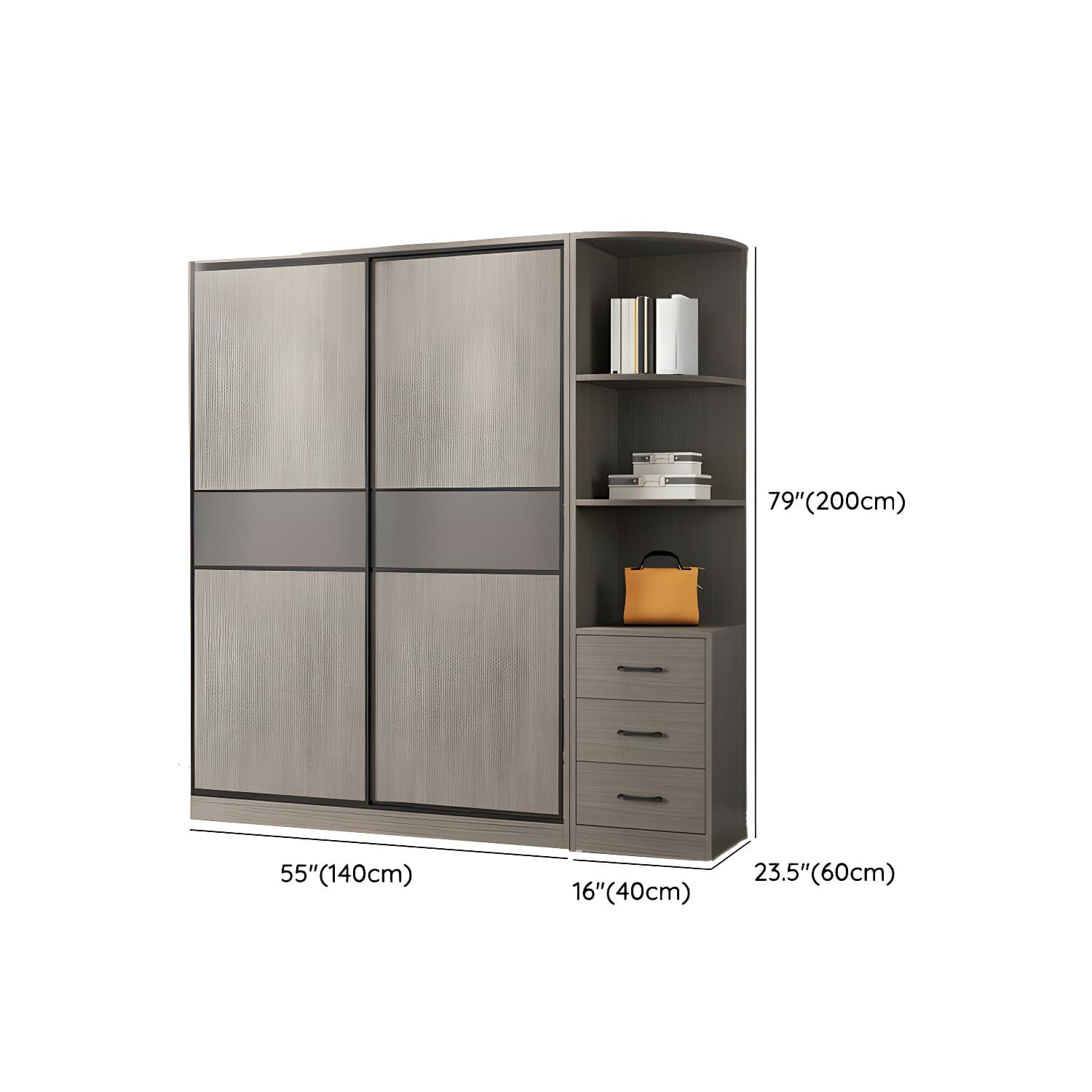 Contemporary Plate Storage Wood Wardrobe with Clothing Rod and Shelves in Light Grey thumbnail 15