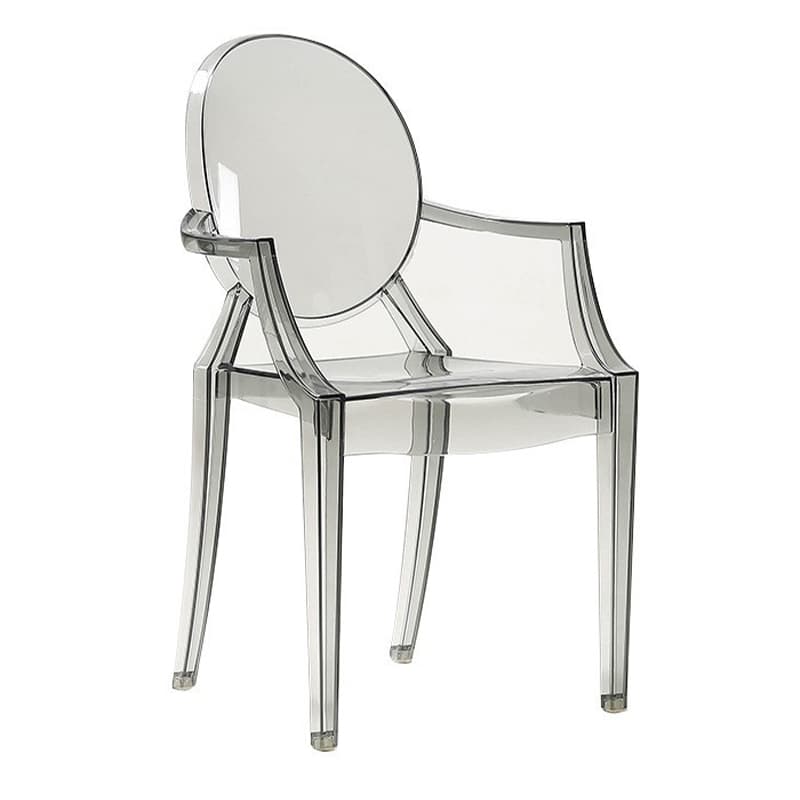 Scandinavian Reliable Arm Chair in Plastic for Dinette with Open Back and Foot Pads thumbnail 5