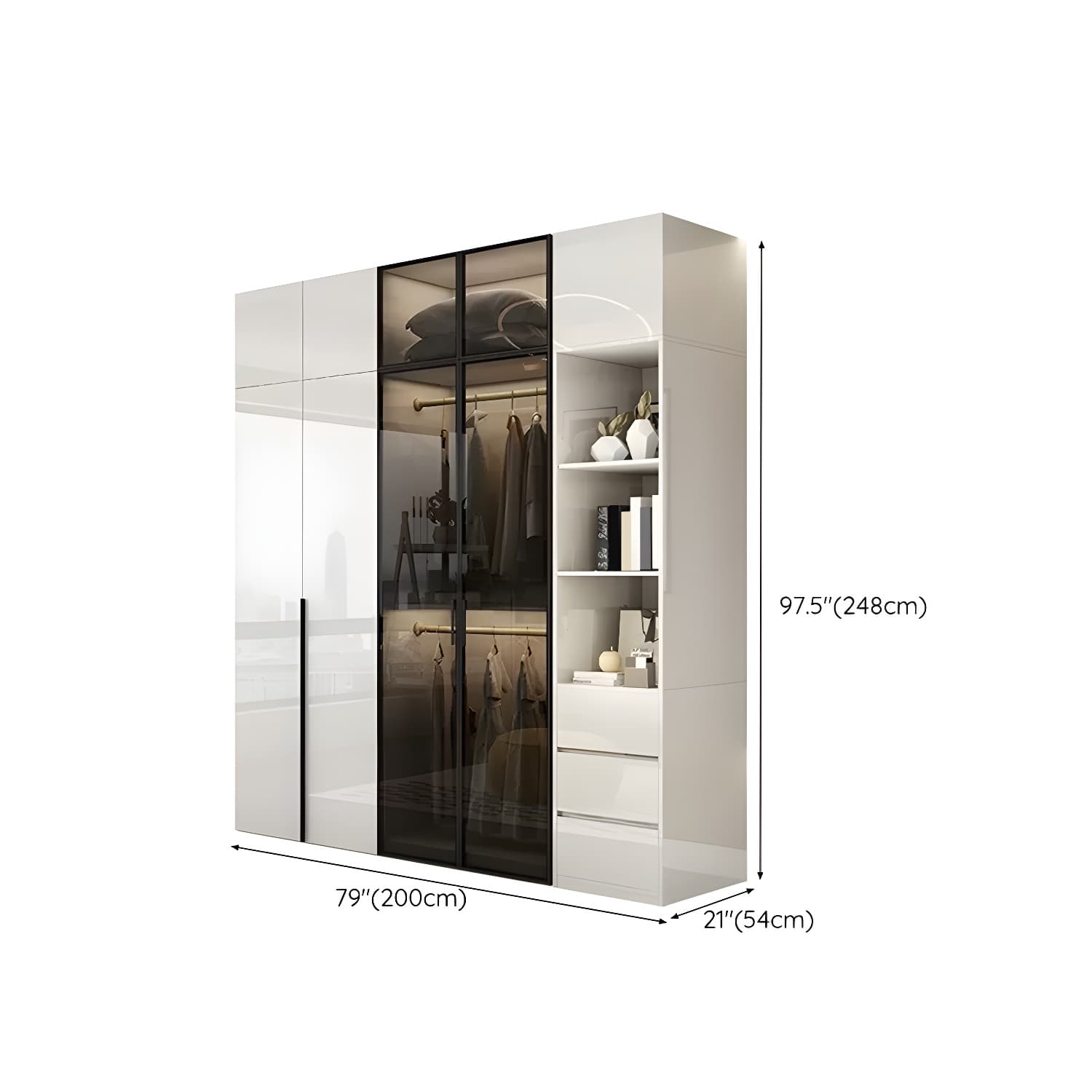 Sleek White Wood Wardrobe Armoire with Soft Close Drawers and Shelves thumbnail 37