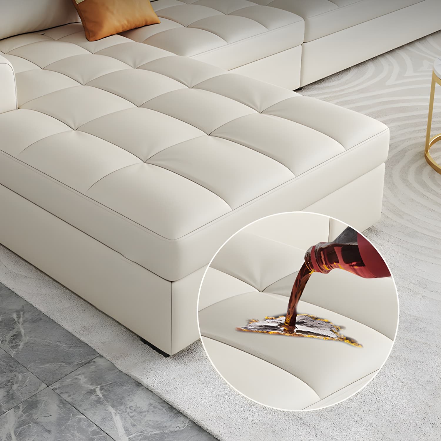 White Modern Sofa Bed with Storage USB Charging Convertible Sectional thumbnail 8