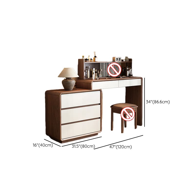 Simplistic Large Vanity Set with Rubberwood Table Top and Auburn Seat, Featuring 8/11/5 Drawers, No Suspension thumbnail 11
