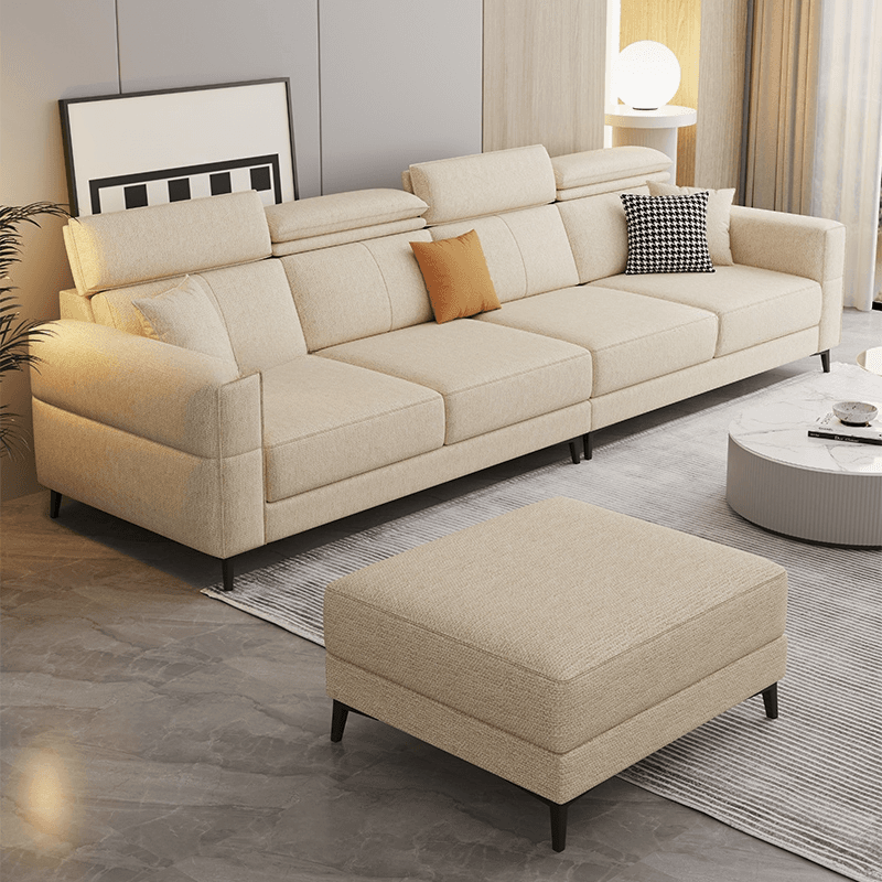 3 Pc Contemporary Modern L-Shape Sofa Chaise in Grey/Cream with Square Arm & Cushion Back thumbnail 13