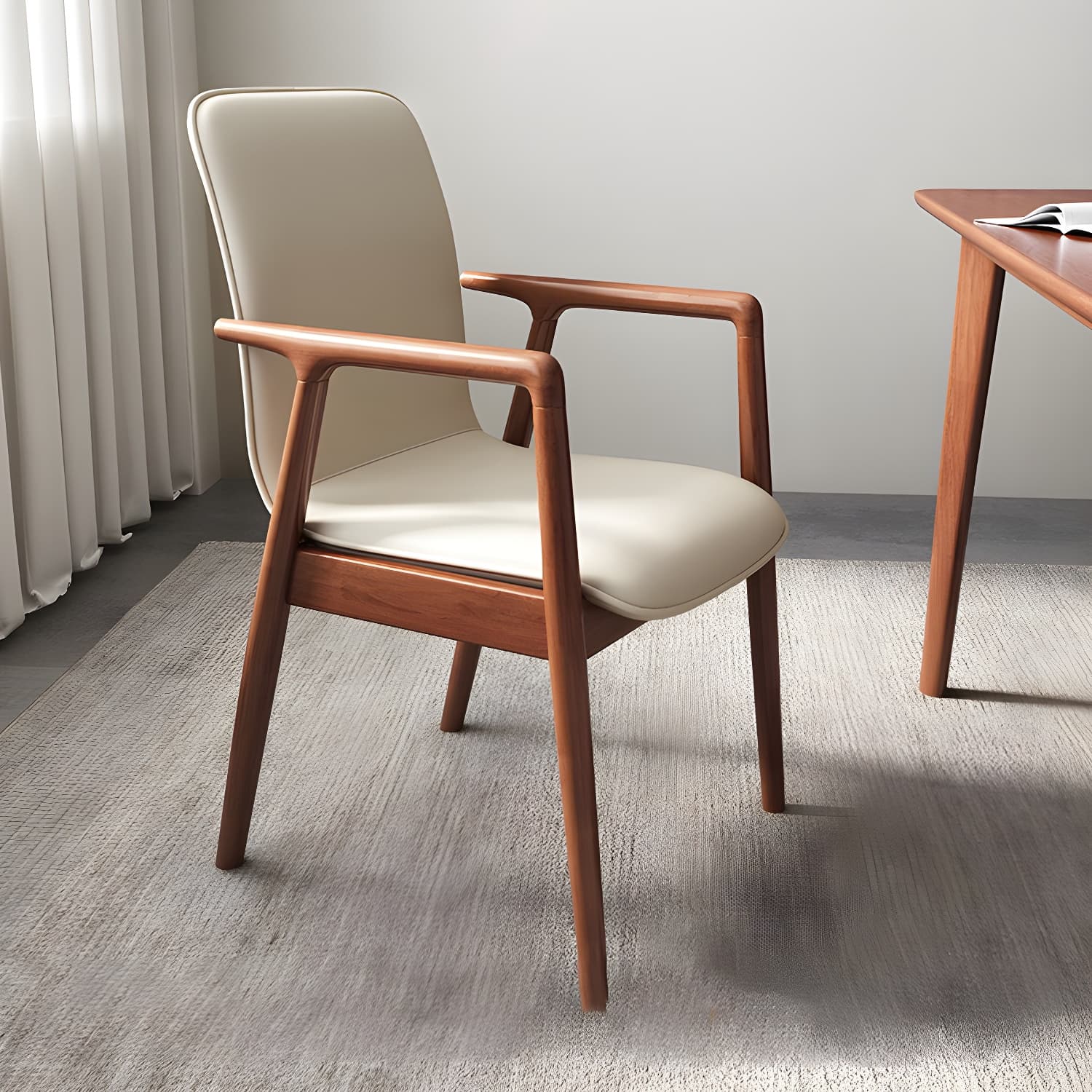 Modern Style Chair Dining Arm Chairs with Wooden Legs for Kitchen thumbnail 9