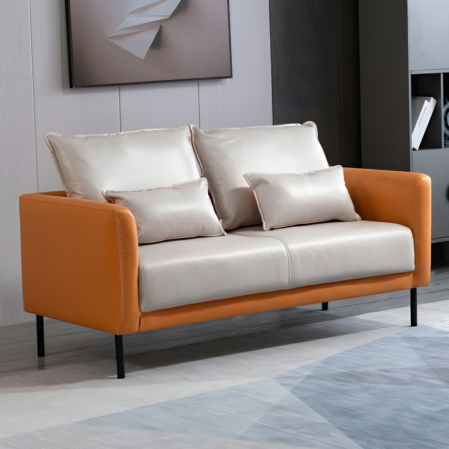 Scandinavian Faux Leather Seats 2 Loveseat with Tuxedo Arm and Stain Resistant Feature thumbnail 12