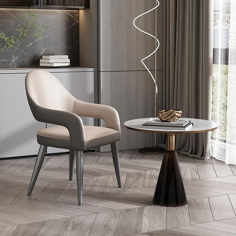 Faux Leather Arm Chair with Standard Back and Metal Legs in Gray for Kitchen & Dining thumbnail 18