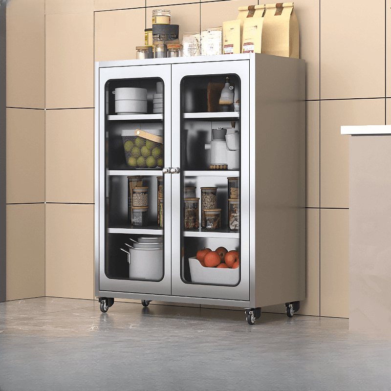Metallic Sideboard on Roller Wheels with Stainless Steel Countertop thumbnail 7