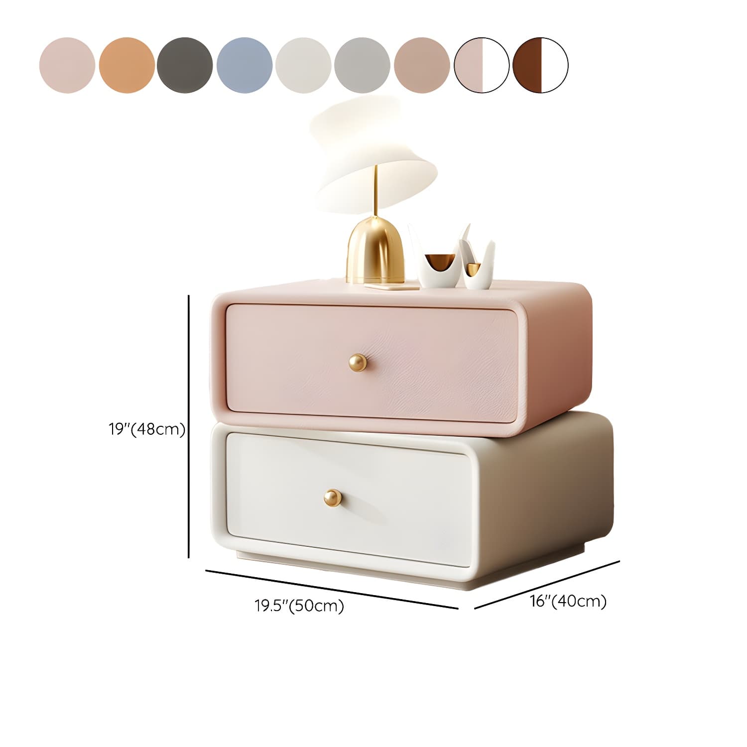 Modern Wood Nightstand with 2 Drawers - Faux Leather Countertop - Small and Stylish thumbnail 23