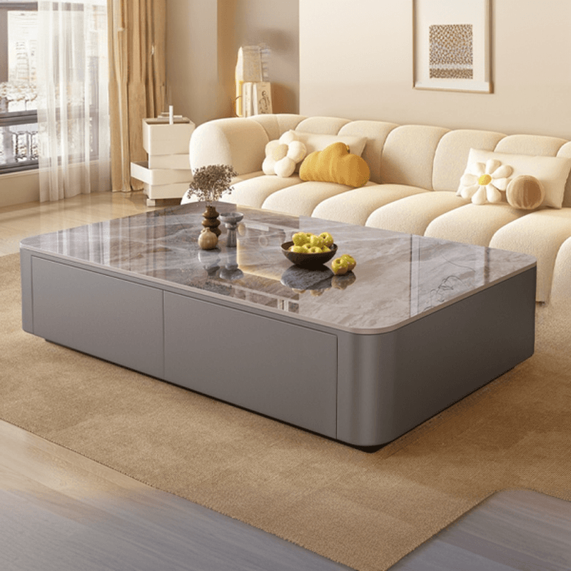 Contemporary Stone Parallelogram Accent Table with 4 Drawers/2 Drawers for Living Room thumbnail 1