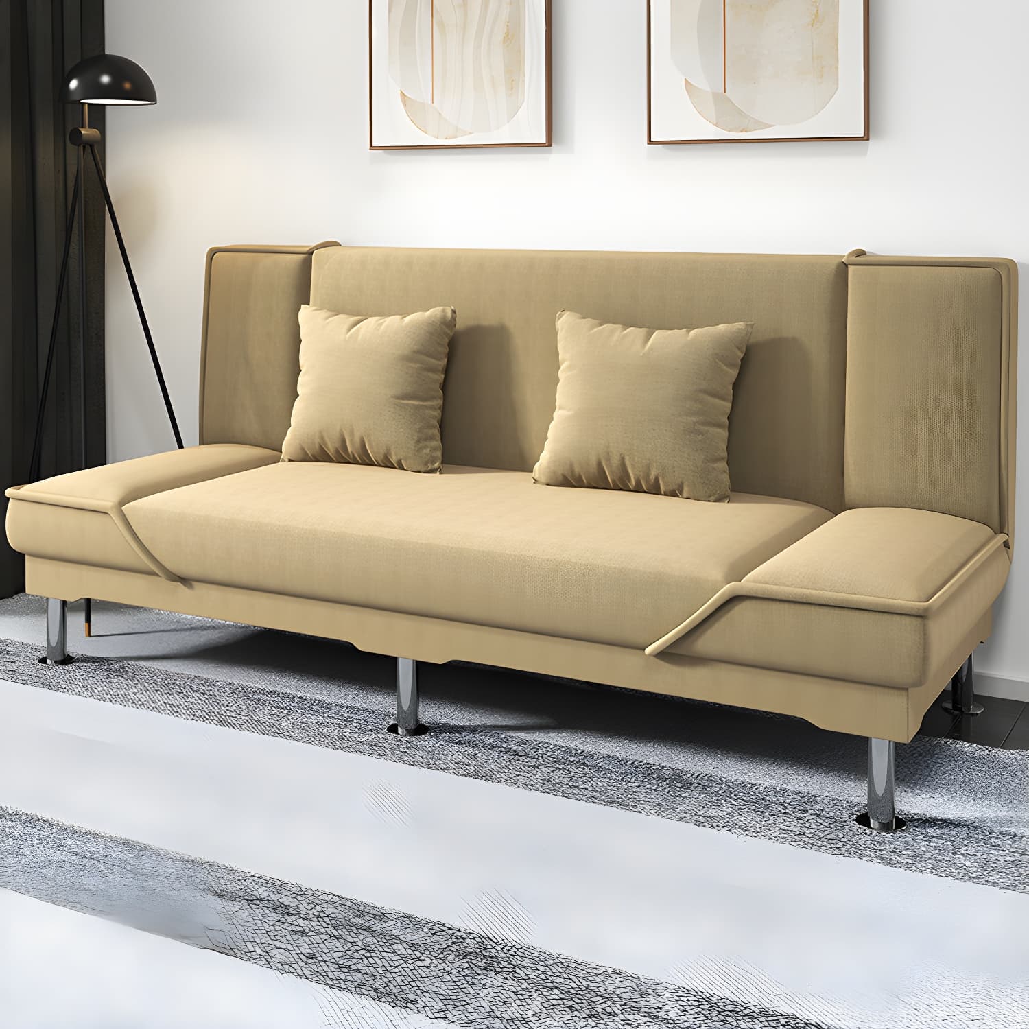Contemporary Armless Convertible Sofa Linen Foldable Sofa for Apartment thumbnail 4