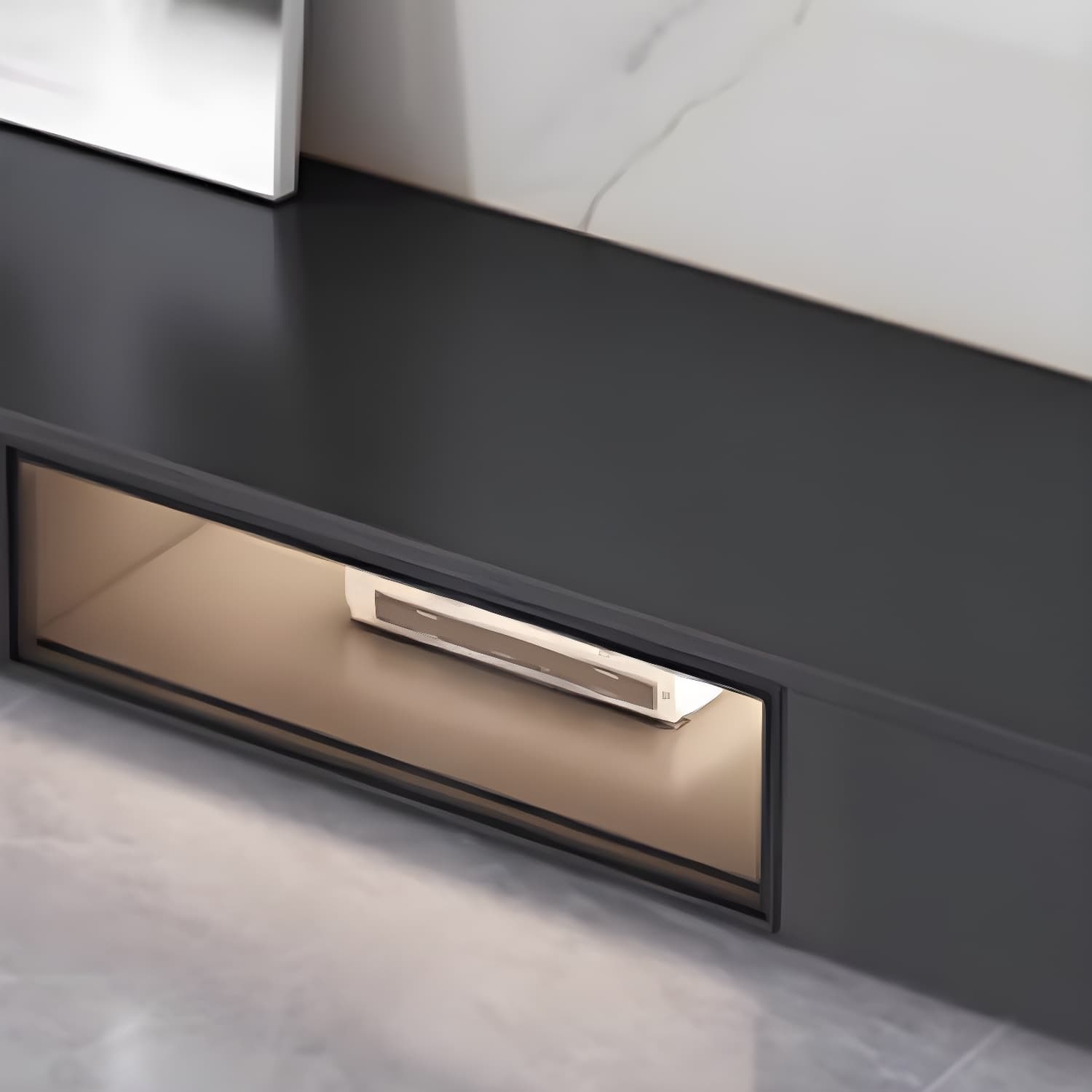 Black Modern TV Stand with Low Height and Drawers for Organized Cable Management & No Open Storage thumbnail 8