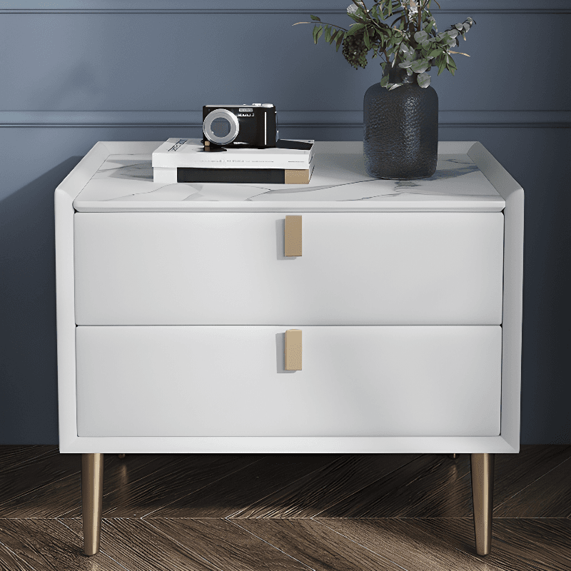 Organic Modern Nightstand With Drawer Organization Featuring 2 Drawers, Stone Countertop, and Leg thumbnail 9