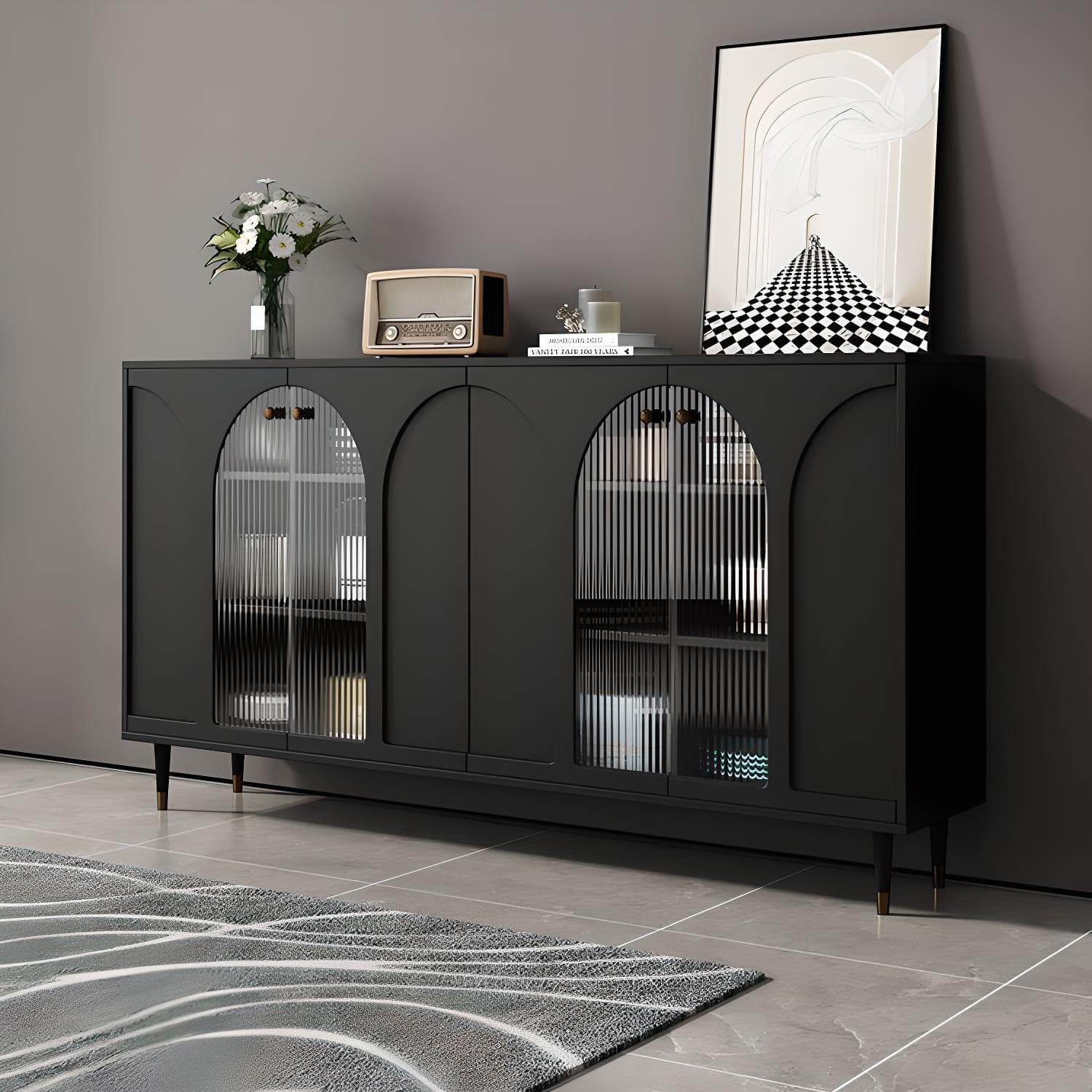 Wooden Modern Glass Door Kitchen Sideboard with Adjustable Shelving thumbnail 6