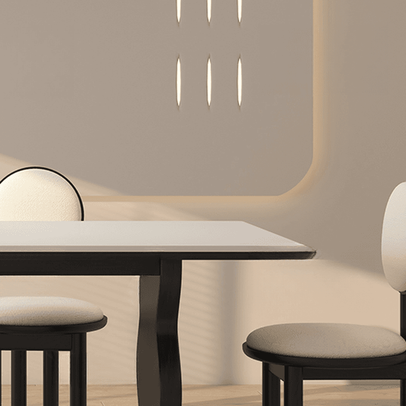 Dining Table Set with Rectangular Shape, Two-sided Pedestal, Fixed Table, Padded Chair with Back, 5-piece in White thumbnail 6