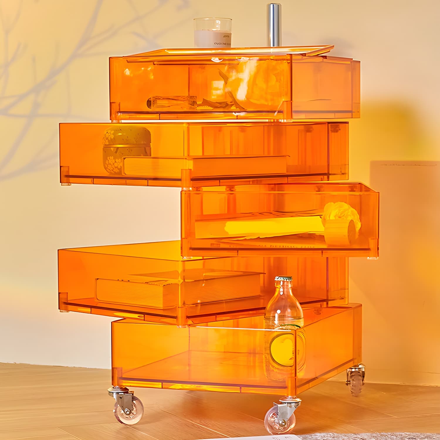 Plastic Nightstand Or End Table 28" Tall Nightstand with Drawers and Wheel thumbnail 19