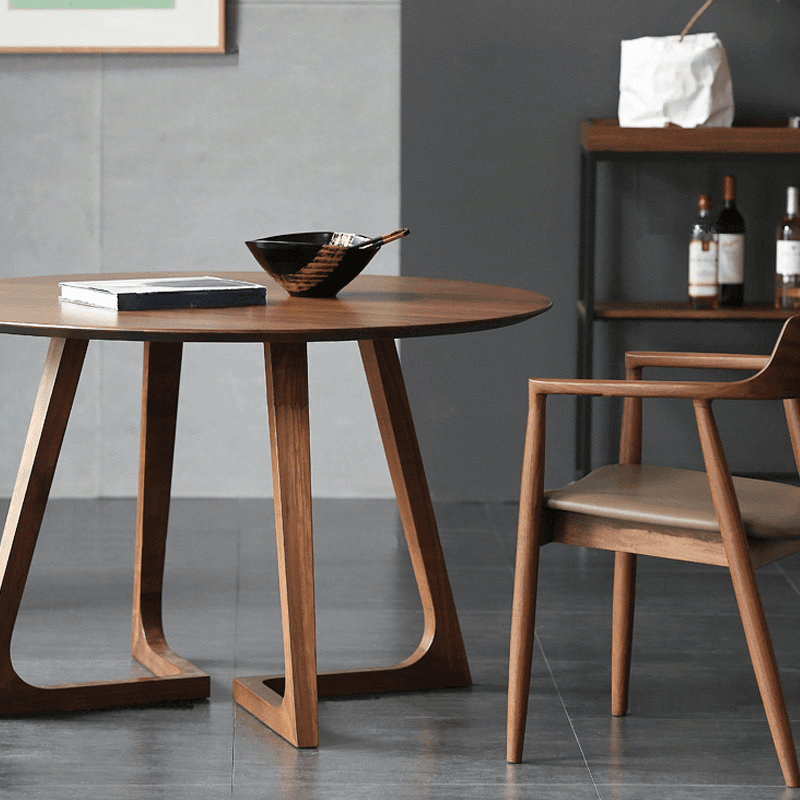 Minimalist Coffee Wood/Neutral Wood Tone Sleighing Dining Table Set with Round Solid Wood Table and Upholstered Chairs thumbnail 5