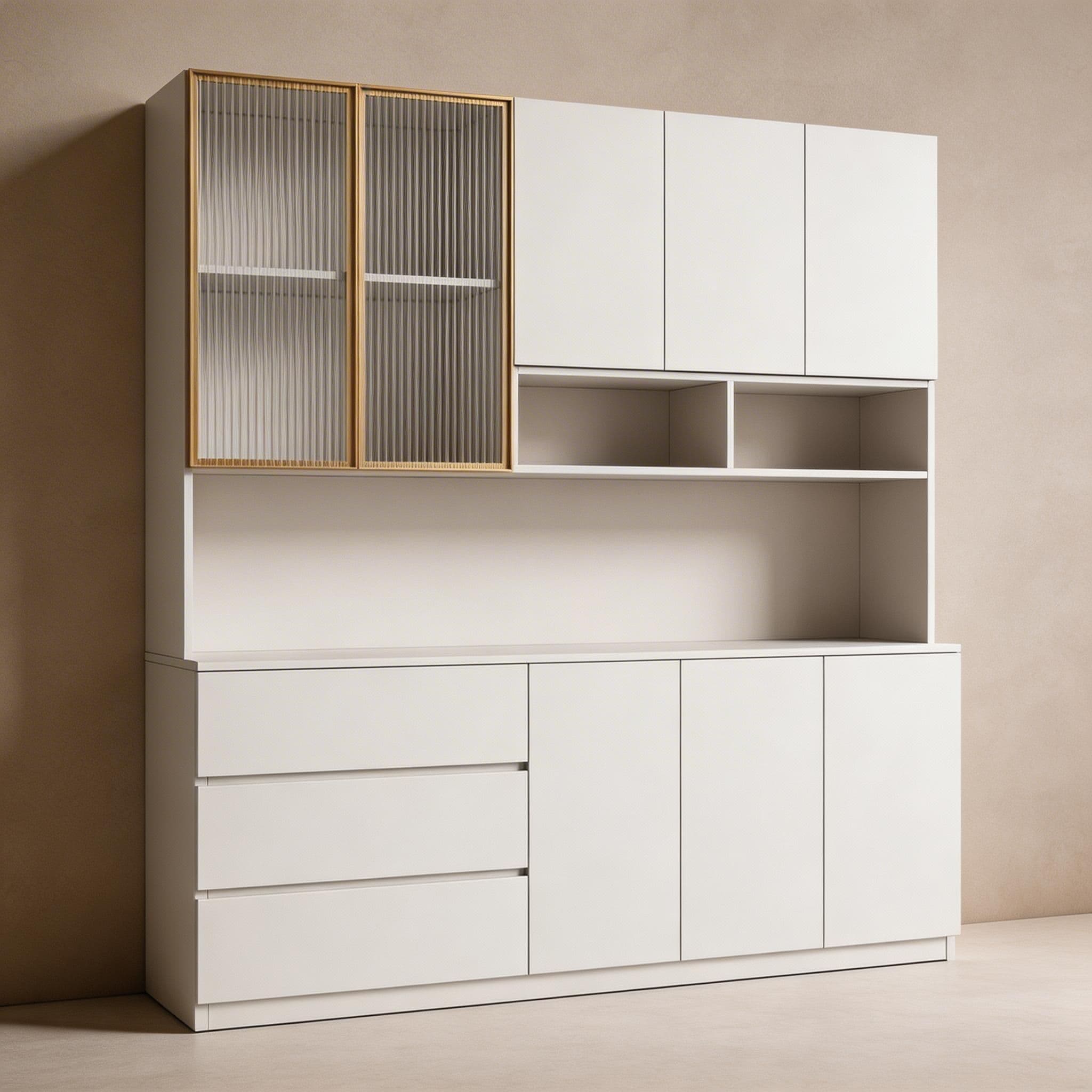 Trendy Sideboard with 3 Drawers, Cupboard, Wide/Standard/Narrow Sizes, 2/1 Shelves, Cabinets, and Glass-panel Door thumbnail 31