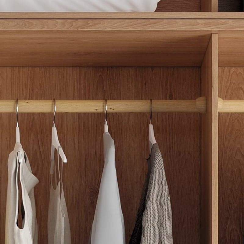 3-Drawer 0-Cabinet Natural Wood Wardrobe Armoire with 3 Clothing Rods thumbnail 6