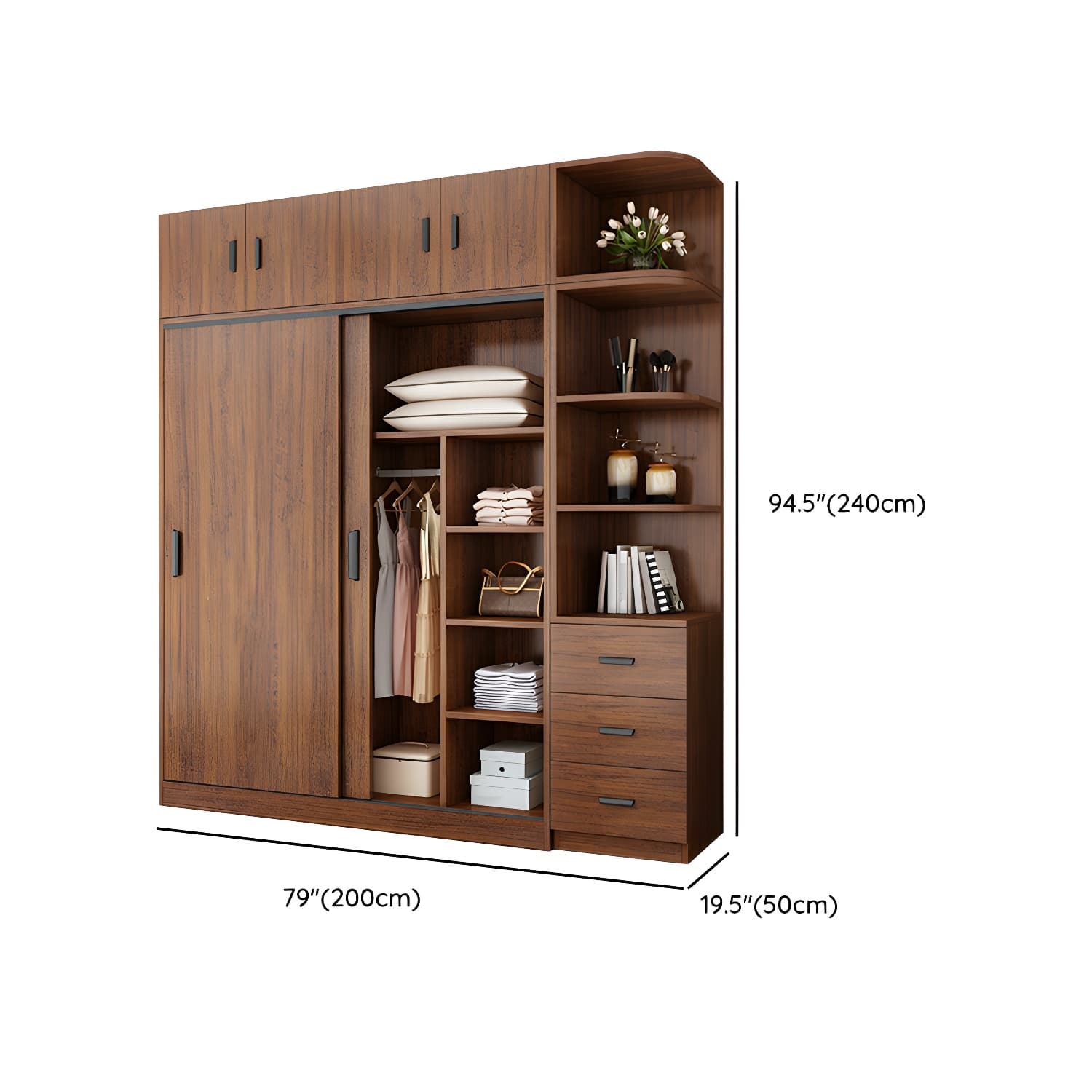 Contemporary Brown Wood Wardrobe Armoire with Clothing Rod & Shelves thumbnail 30