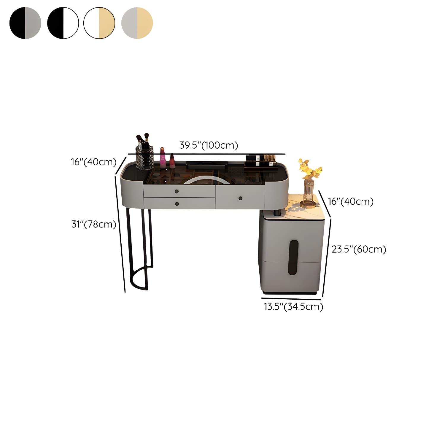 Contemporary Make-up Vanity with 4/5 Drawers,15.75 inch Wide thumbnail 28
