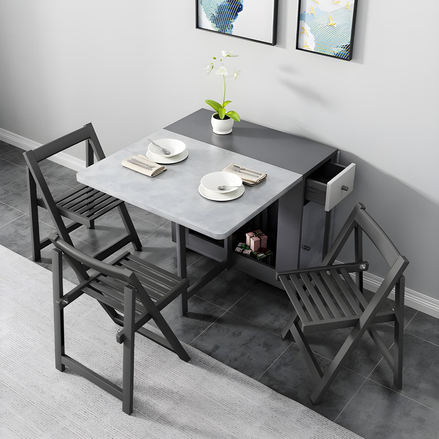 1/3/5 Piece Rectangle Shape Dining Room Furniture Set in Gray and Black thumbnail 4