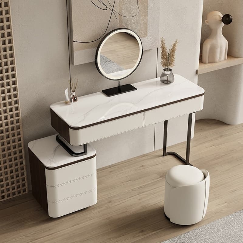 Modern Wood Vanity with Stone Top & 5 Drawers & Jewelry Storage & Assembly Required thumbnail 6