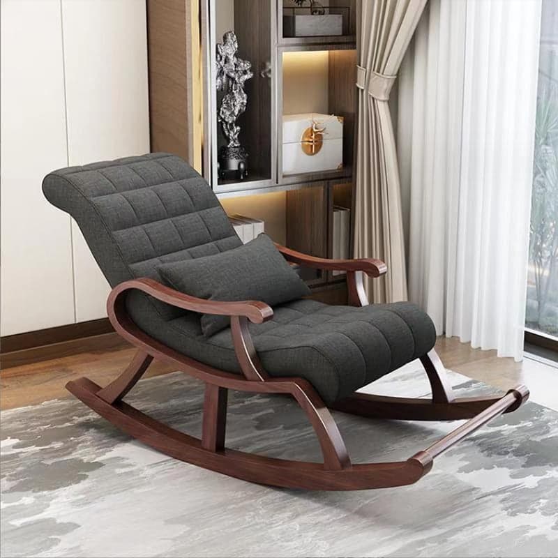 Stylish Modern Upholstered Rocking Chair with Brown Wood Legs and Track Arms thumbnail 5