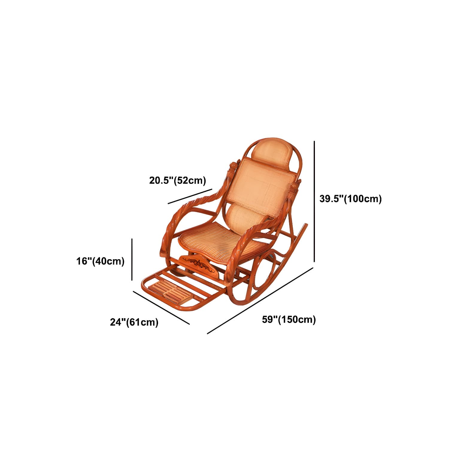 Mid Century Modern Recliner Chair Rattan/Wicker Recliner Chair for Living Room thumbnail 29