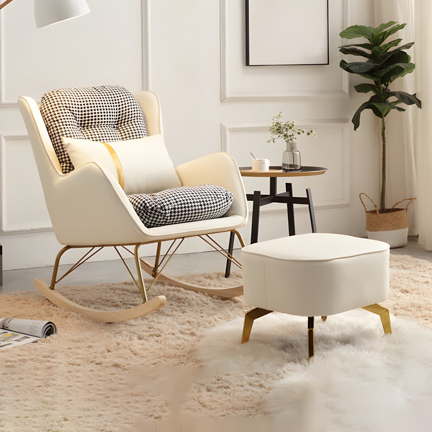 Contemporary Rocking Chair Rubber Wood Frame Wing Chair Back Indoor Rocking Chair thumbnail 6