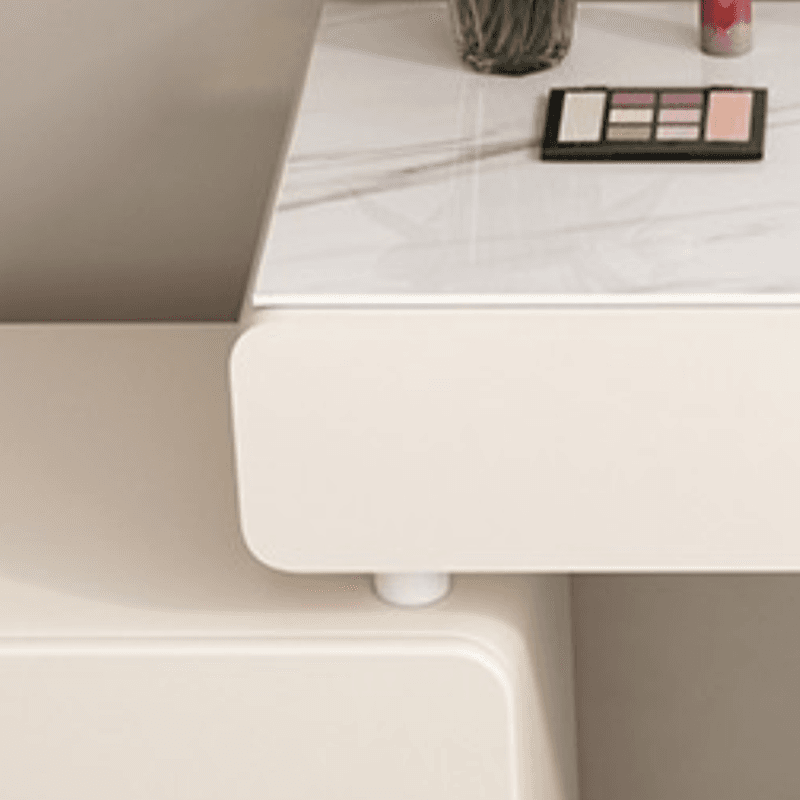 Simplistic Large/Standard Vanity Set with Stone Table Top, White Seat, 4 Drawers, and Mirror Lights thumbnail 5