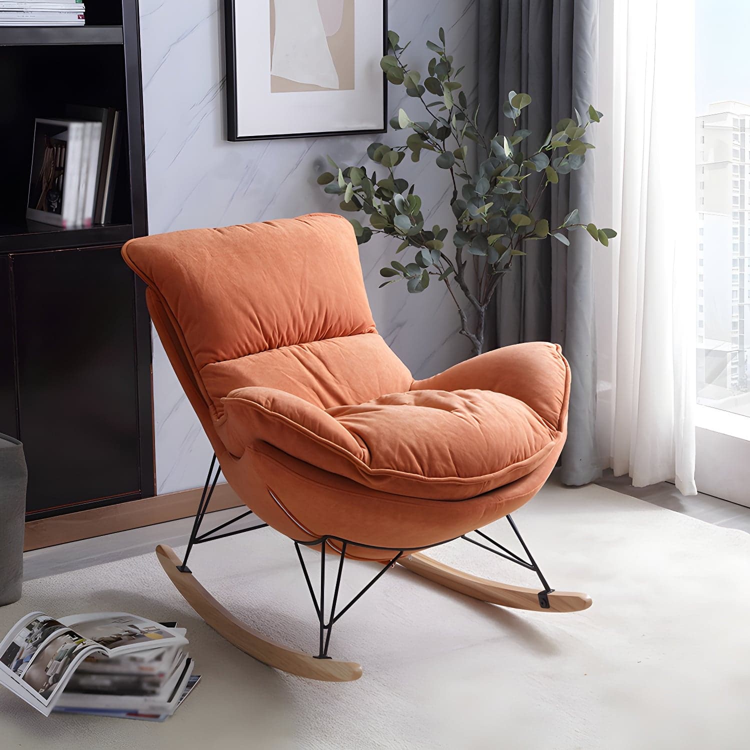 Ergonomic with Ottoman Rocker Chair with Padded Seat Rocking Chair Spindle thumbnail 5