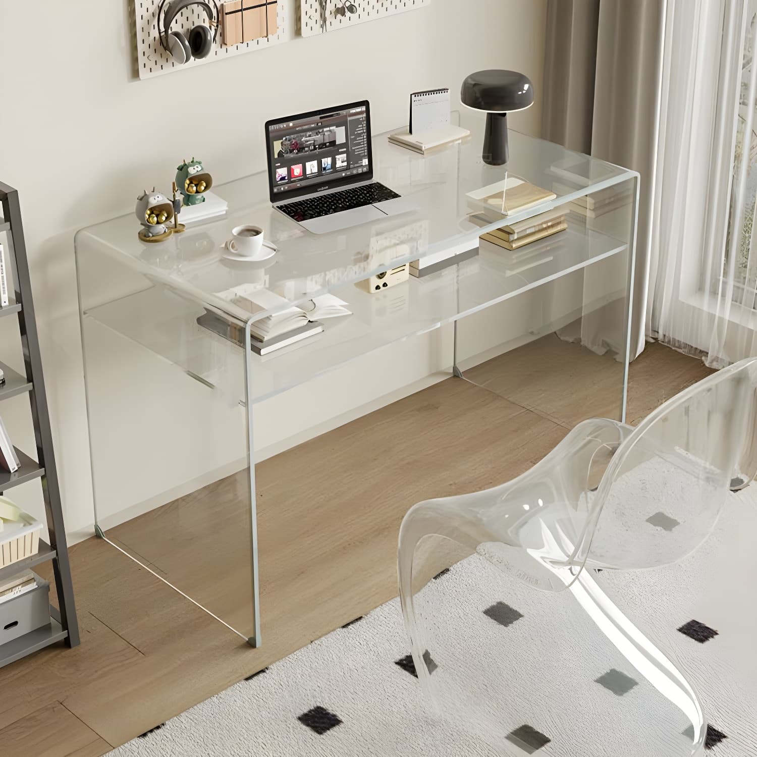 Transparent Glass Rectangular Dressing Table Double Base with Partition thumbnail 5