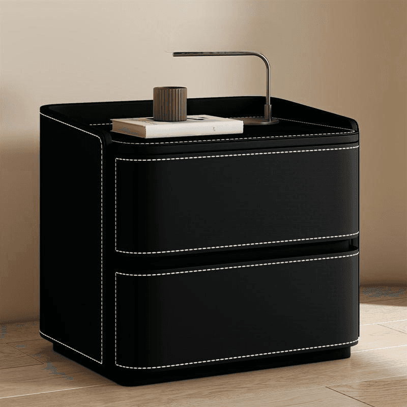 Modish Nightstand With Drawer Organization Featuring 2 Drawers and Pleather Countertop thumbnail 1