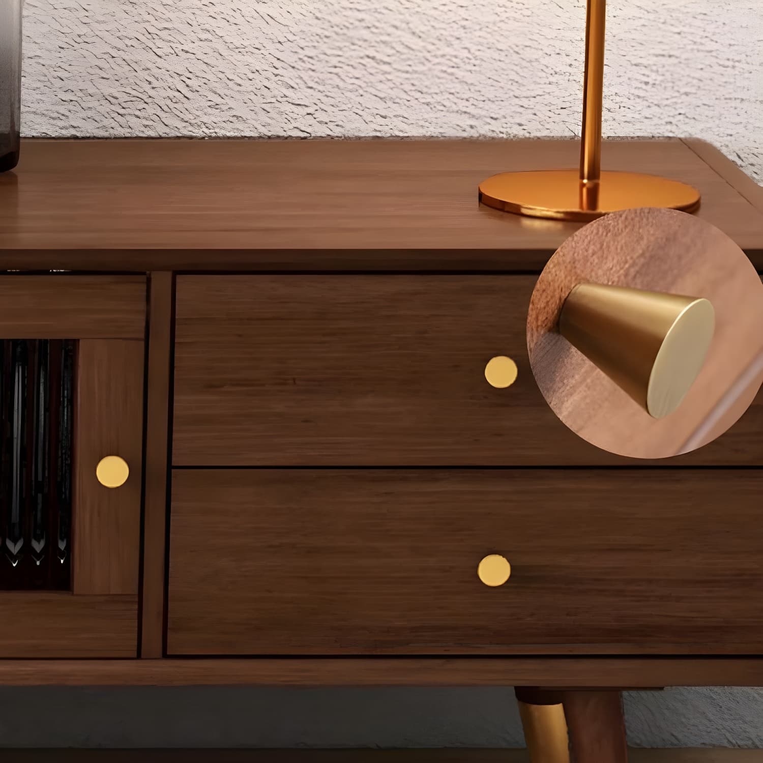 Scandinavian Style Low Height Wood TV Stand With 2 Drawers and Cabinet, Size 15.7'' x 17.7'' thumbnail 8