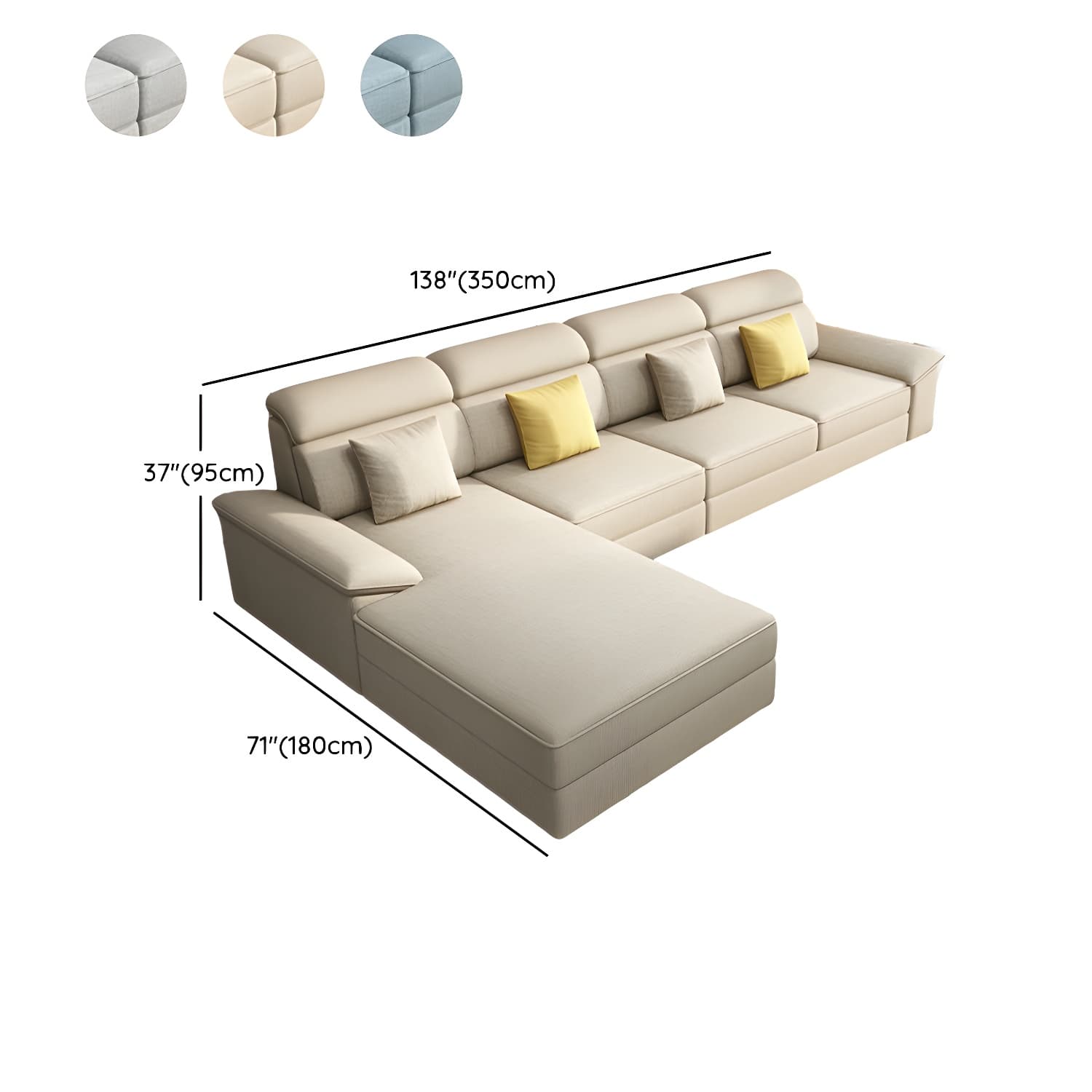 Modernism Pillow Top Arm Sectional with Chaise for Living Room thumbnail 14