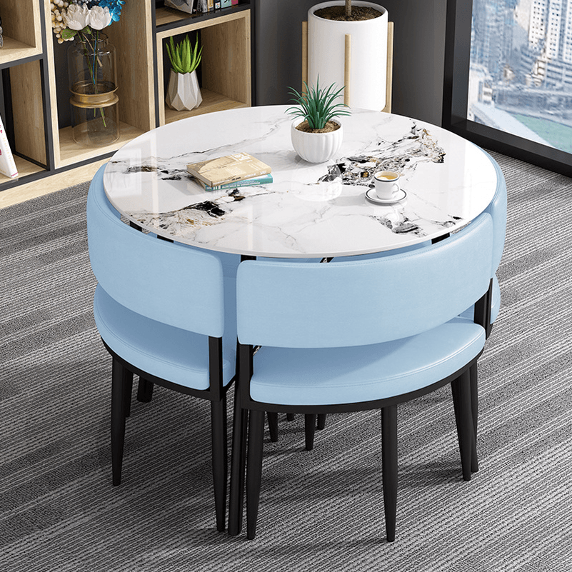 Circular Dining Table Set with a Slate Tabletop in White/Gray/Coal, Back and Cushion Chair for Dining Table for 4 in a Simple Style thumbnail 30