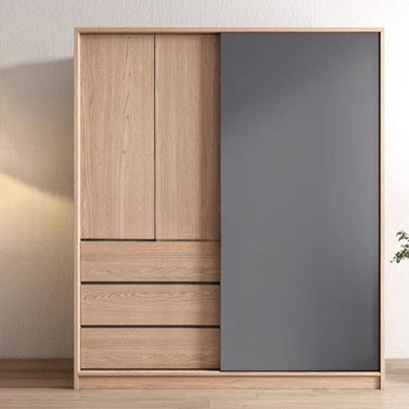 3-Drawer 0-Cabinet Natural Wood Wardrobe Armoire with 3 Clothing Rods thumbnail 4