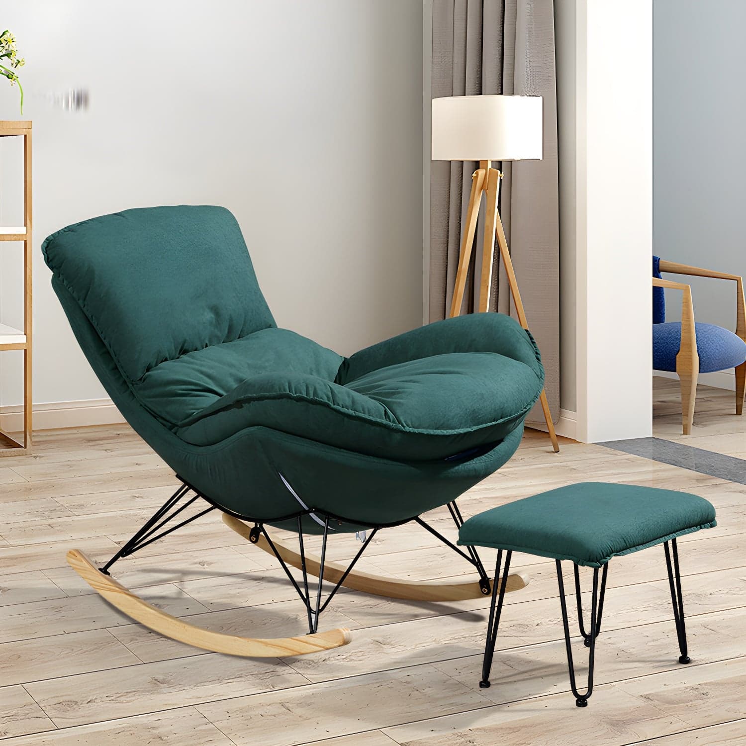 Modern Style Rocker Chair Metal Frame Spindle Cushions Rocker Chair with Ottoman thumbnail 1