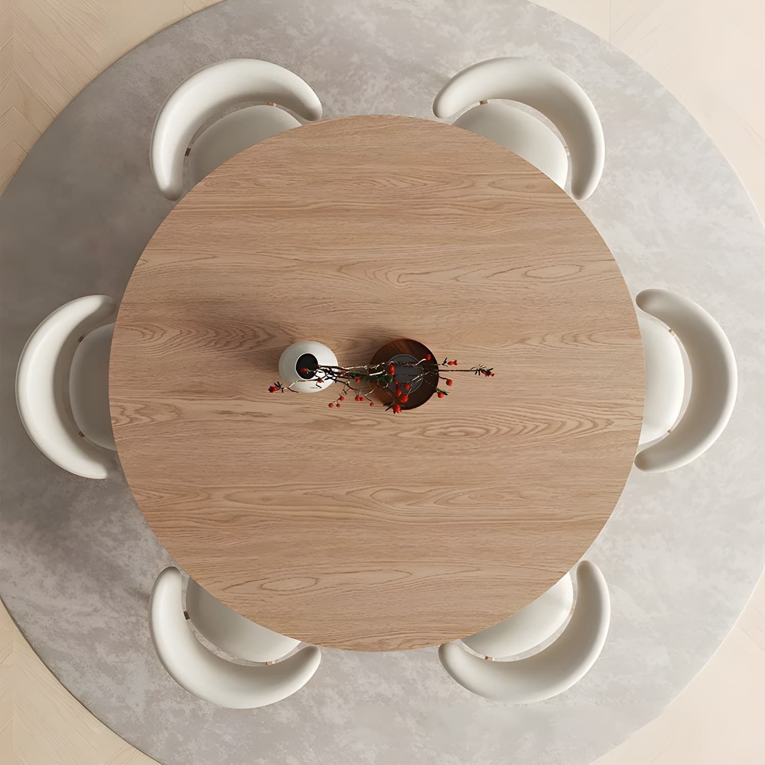 Solid Wood Round Top Dining Table Set with Cushioned Chair for Home thumbnail 3