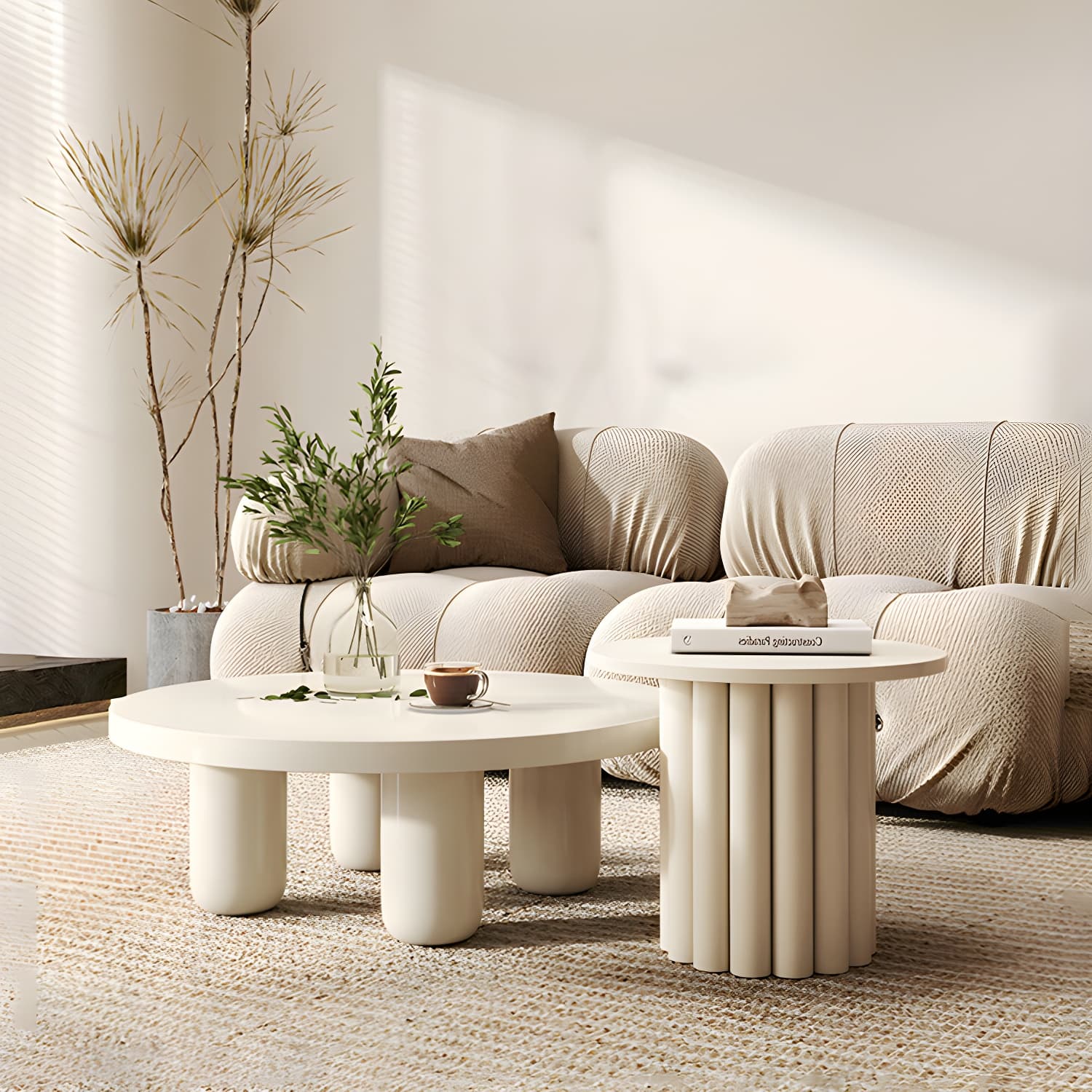Coffee Cocktail Table 4 Legs Round Wooden Scandinavian Brown thumbnail 3