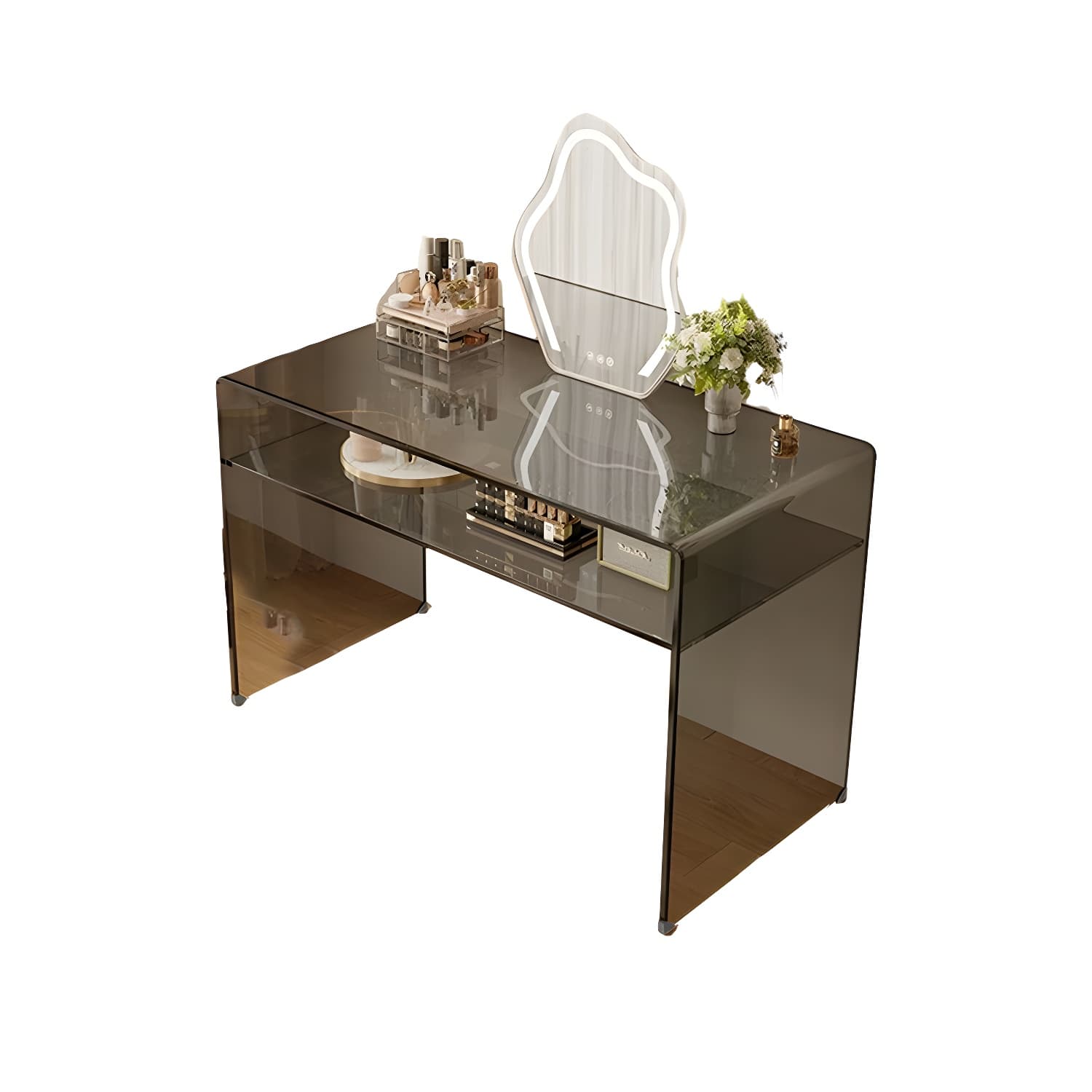 Transparent Glass Rectangular Dressing Table Double Base with Partition thumbnail 7
