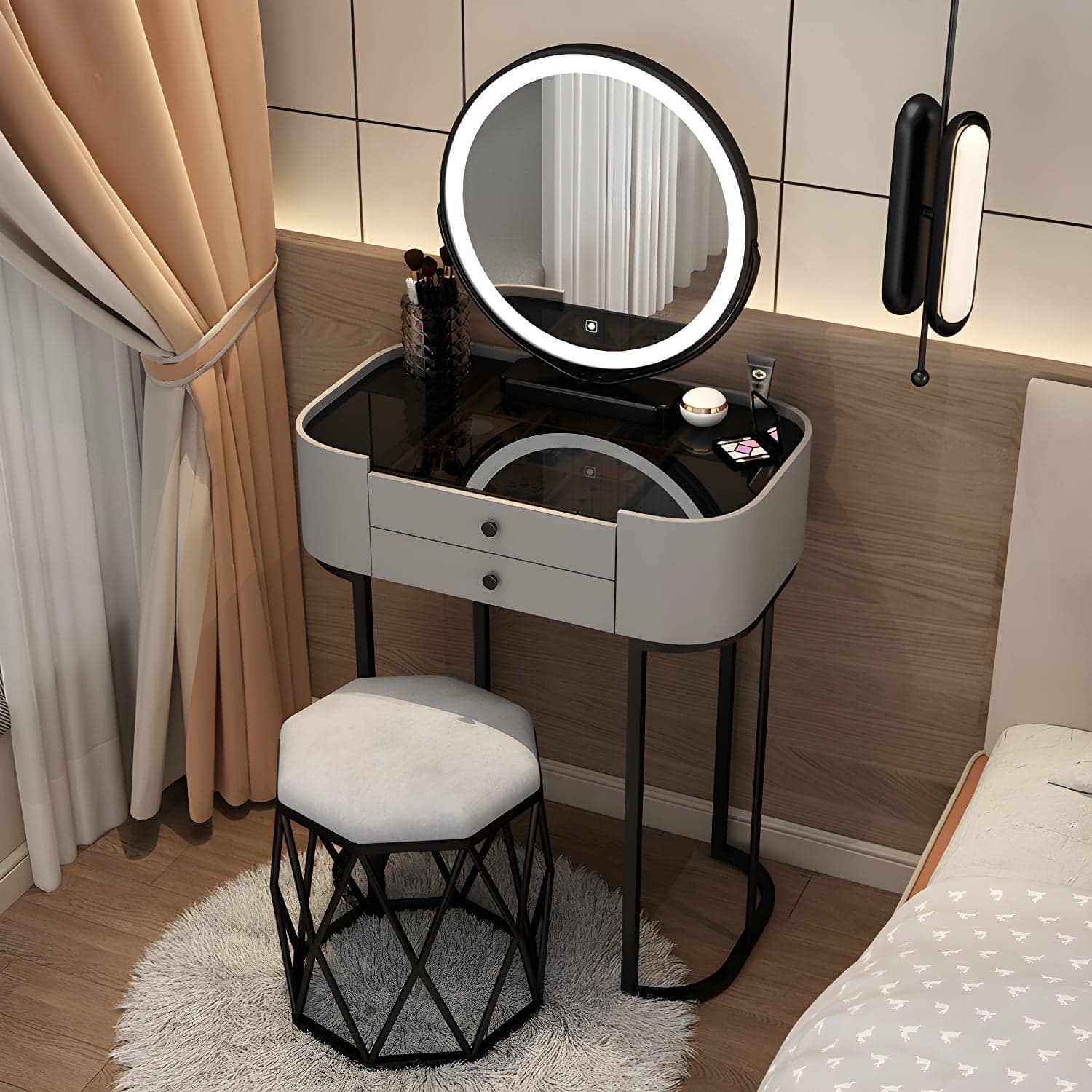 Contemporary Glass Vanity Dressing Table Bedroom Makeup Vanity Desk with Drawer thumbnail 1