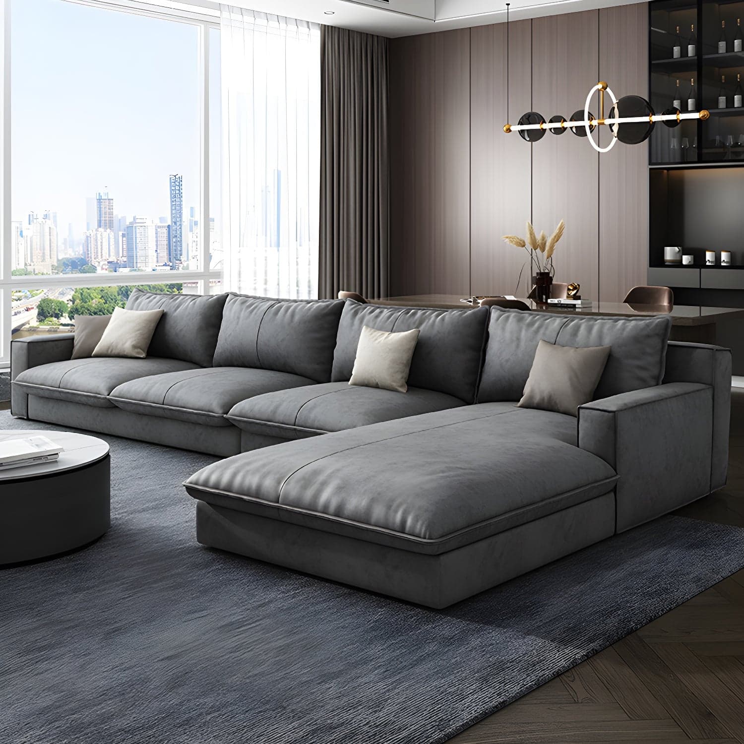 Scandinavian Pillow Back Sectional with Square Arm for Living Room thumbnail 11